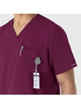 Men's V-Neck Medical Scrub Top in Burgundy
